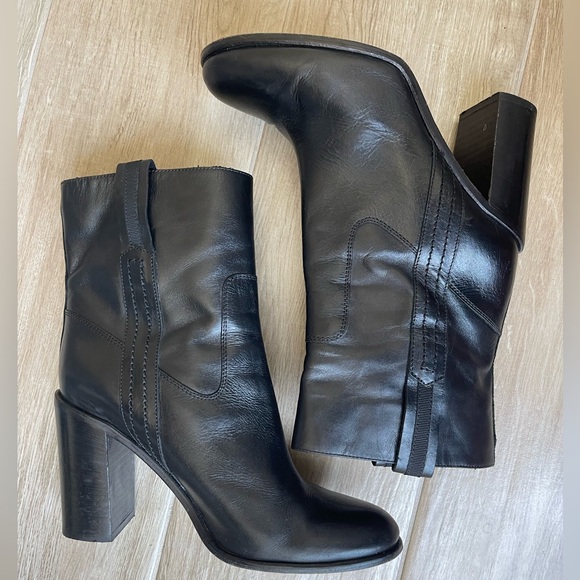 Kate Spade Black Leather Stacked Heel mid Calf Ankle Boots - Picture 5 of 12